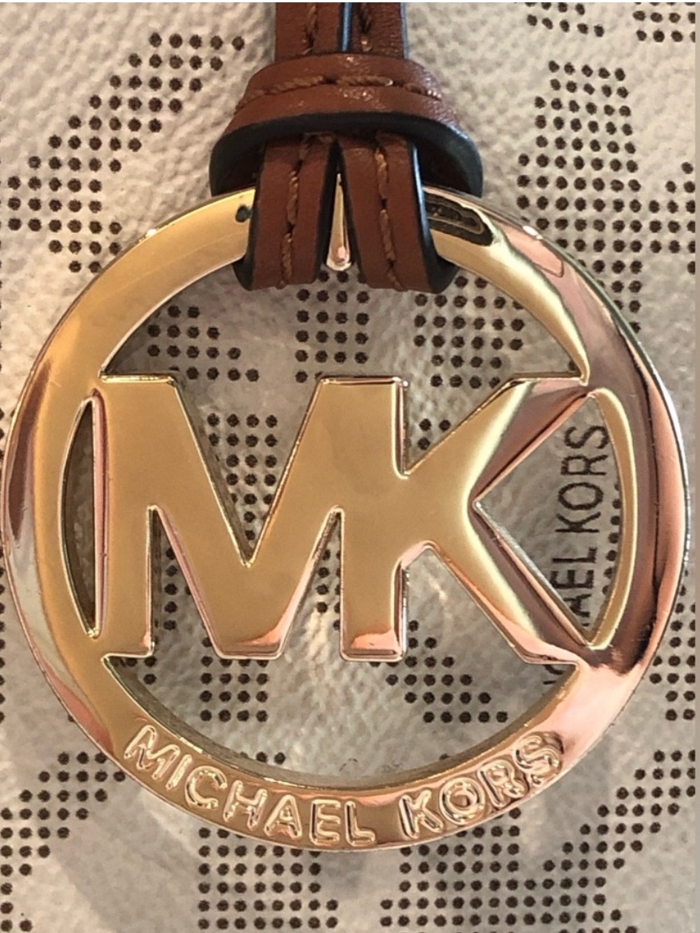 Michael Kors Jet Set Signature Drawstring Tote Bag Vanilla Brown Shoulder Purse - Picture 3 of 5